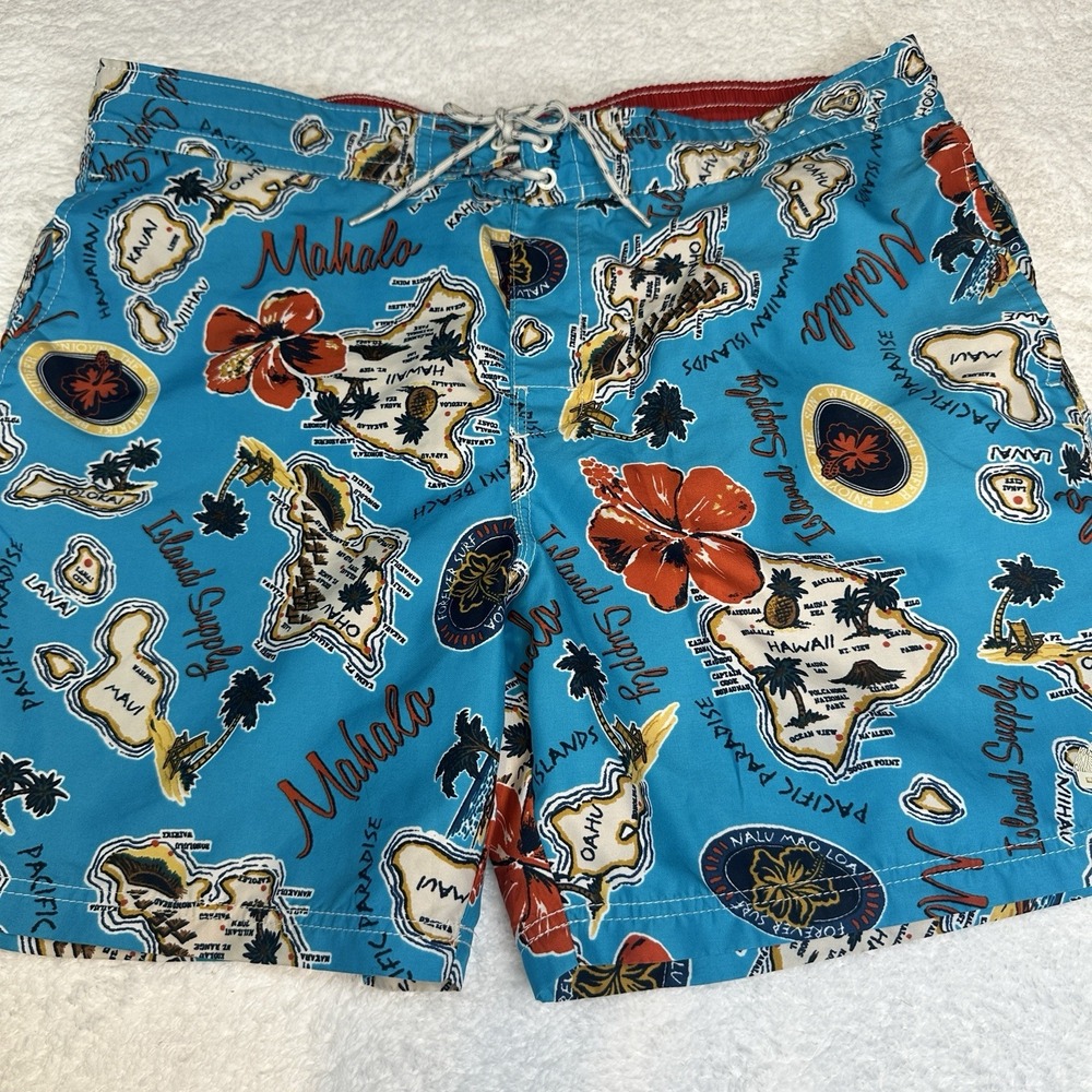 Caribbean Joe Swim Shorts Mens XXL Trunks Hawaiian Floral‎ Teal Lined EUC